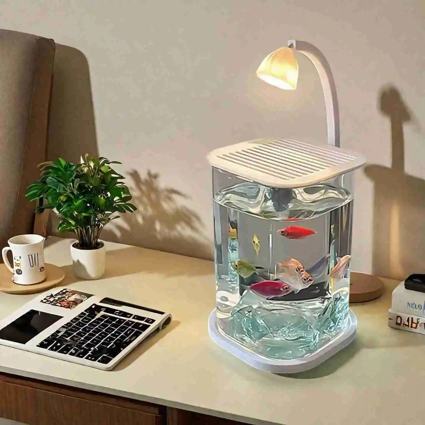 Fish Toy In Aquarium - Mini Betta Balığı Cam Akvaryum, Gece